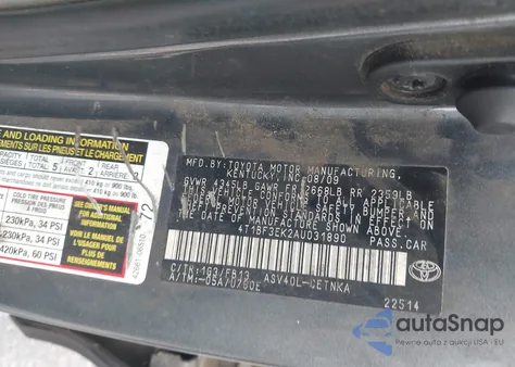 2010 Toyota Camry Le from USA, damaged, VIN 4T1BF3EK2AU031890